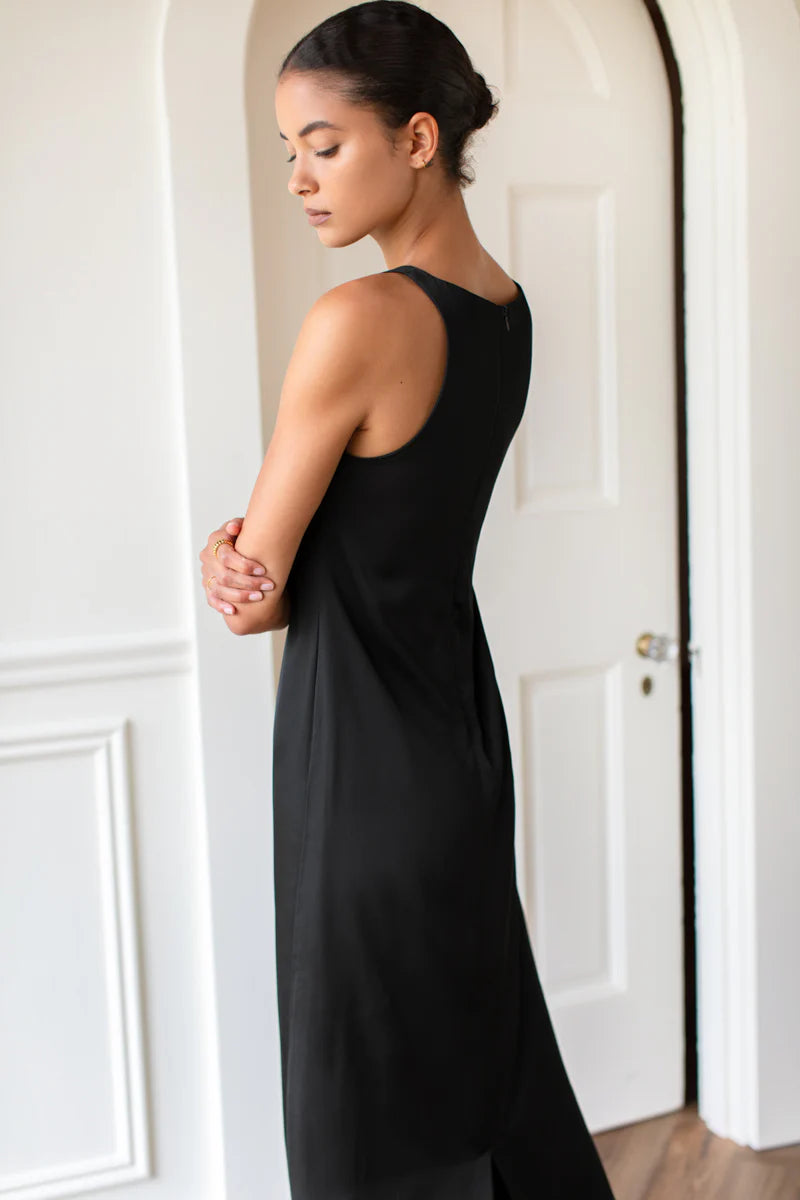 Cut in Shift Maxi Dress in Black, from Emerson Fry