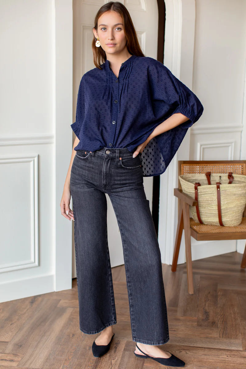 Mandarin Collar Top in Maratime Swiss Dot, from Emerson Fry