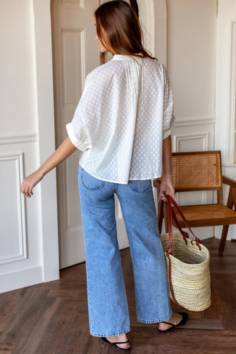 Mandarin Collar Top in Salt Swiss Dot, from Emerson Fry