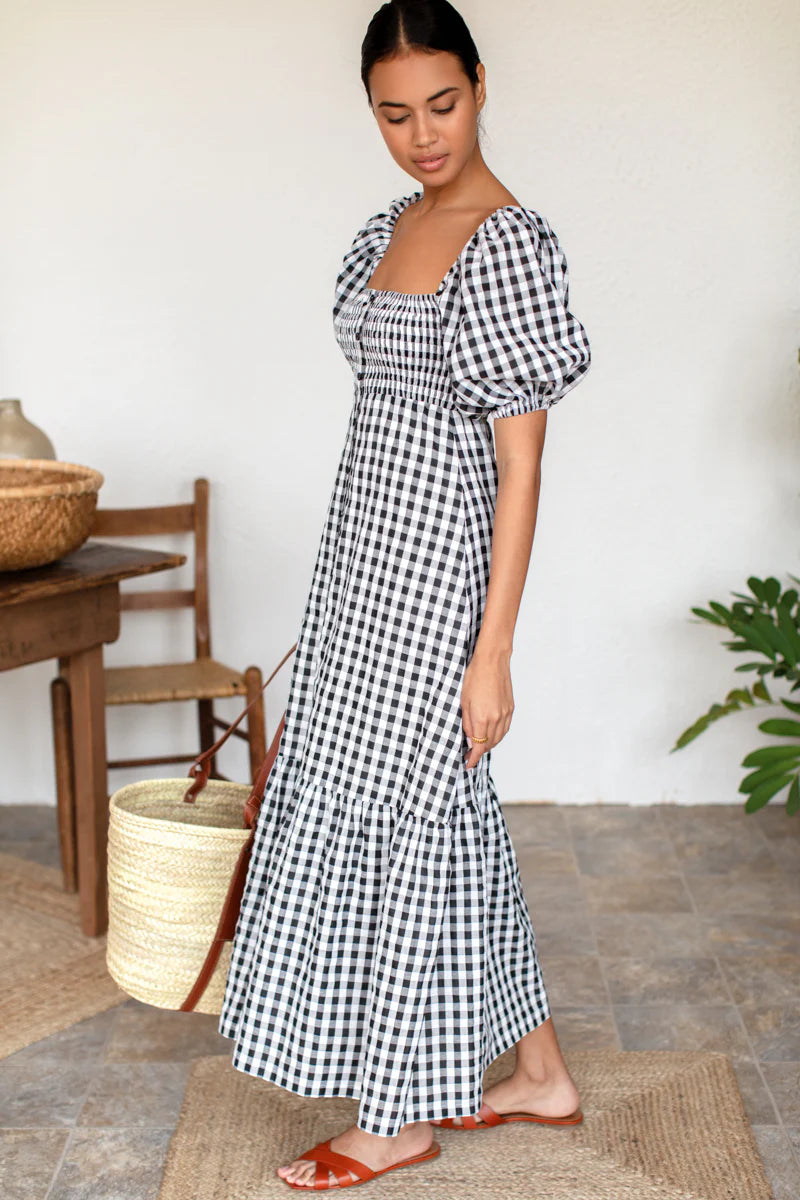 Santiago 3 Maxi Dress in Black + White Check, from Emerson Fry