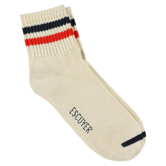 Ankle Socks in Ecru, Blue and Orange, from Escuyer