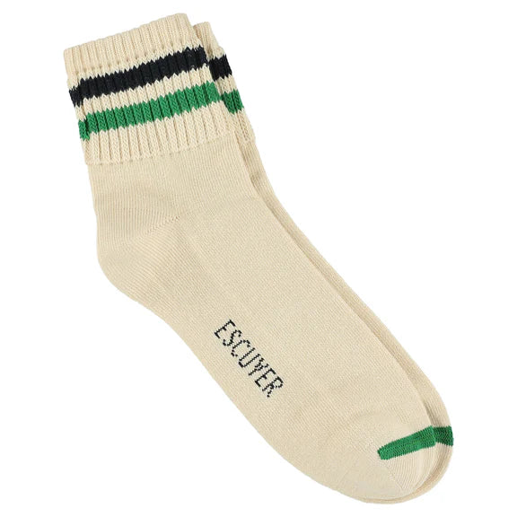 Ankle socks in Ecru, Blue, and Green, from Escuyer