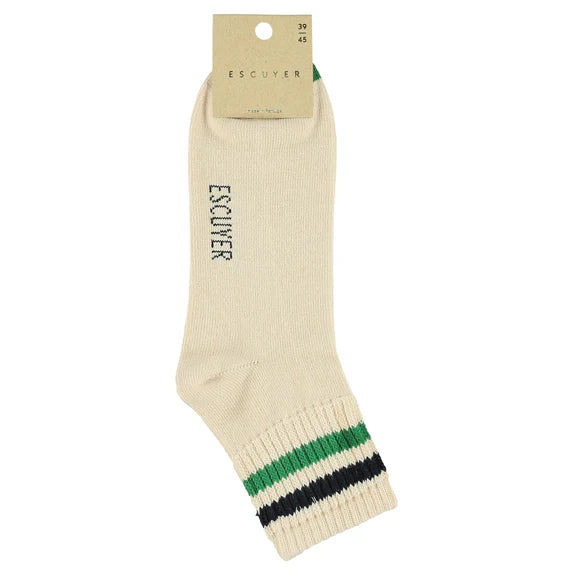 Ankle socks in Ecru, Blue, and Green, from Escuyer