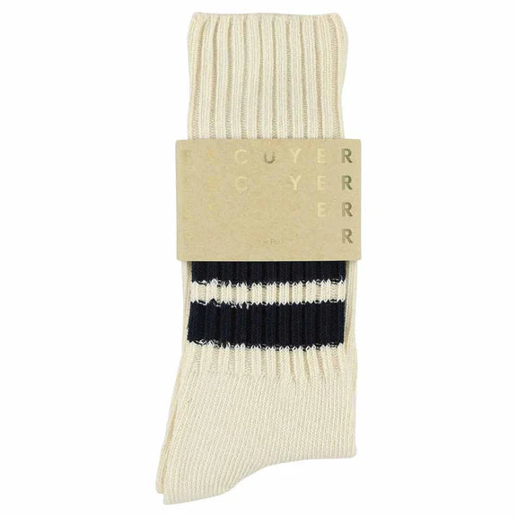 Crew Stripe Socks in Ecru and Blue, from Escuyer
