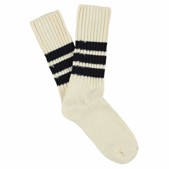 Crew Stripe Socks in Ecru and Blue, from Escuyer