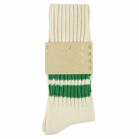 Crew Stripe Socks in Ecru and Green, from Escuyer