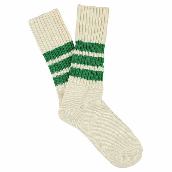 Crew Stripe Socks in Ecru and Green, from Escuyer