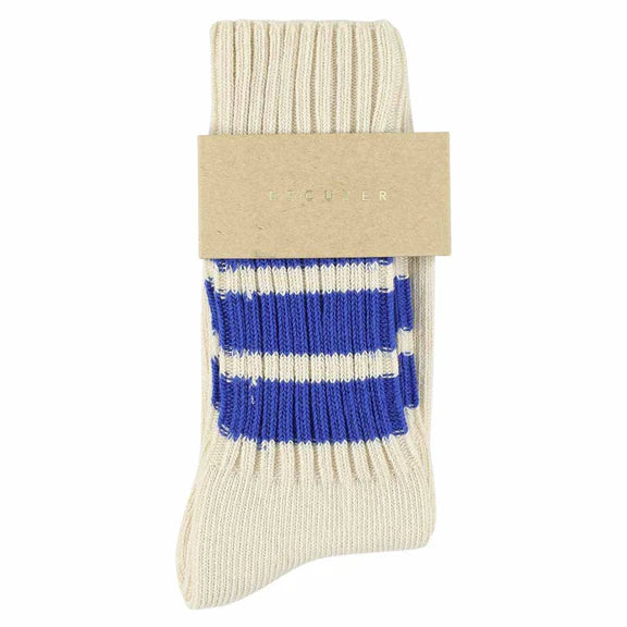 Crew Stripe Socks in Ecru and Bright Blue, from Escuyer