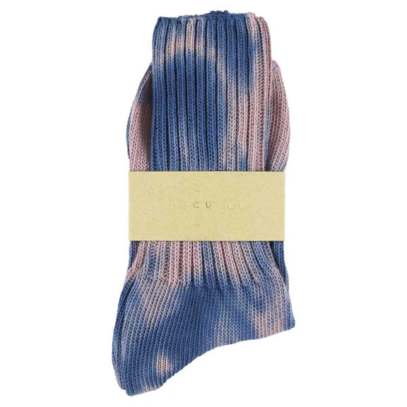 Tie Dye Socks in Indigo and Coral, from Escuyer