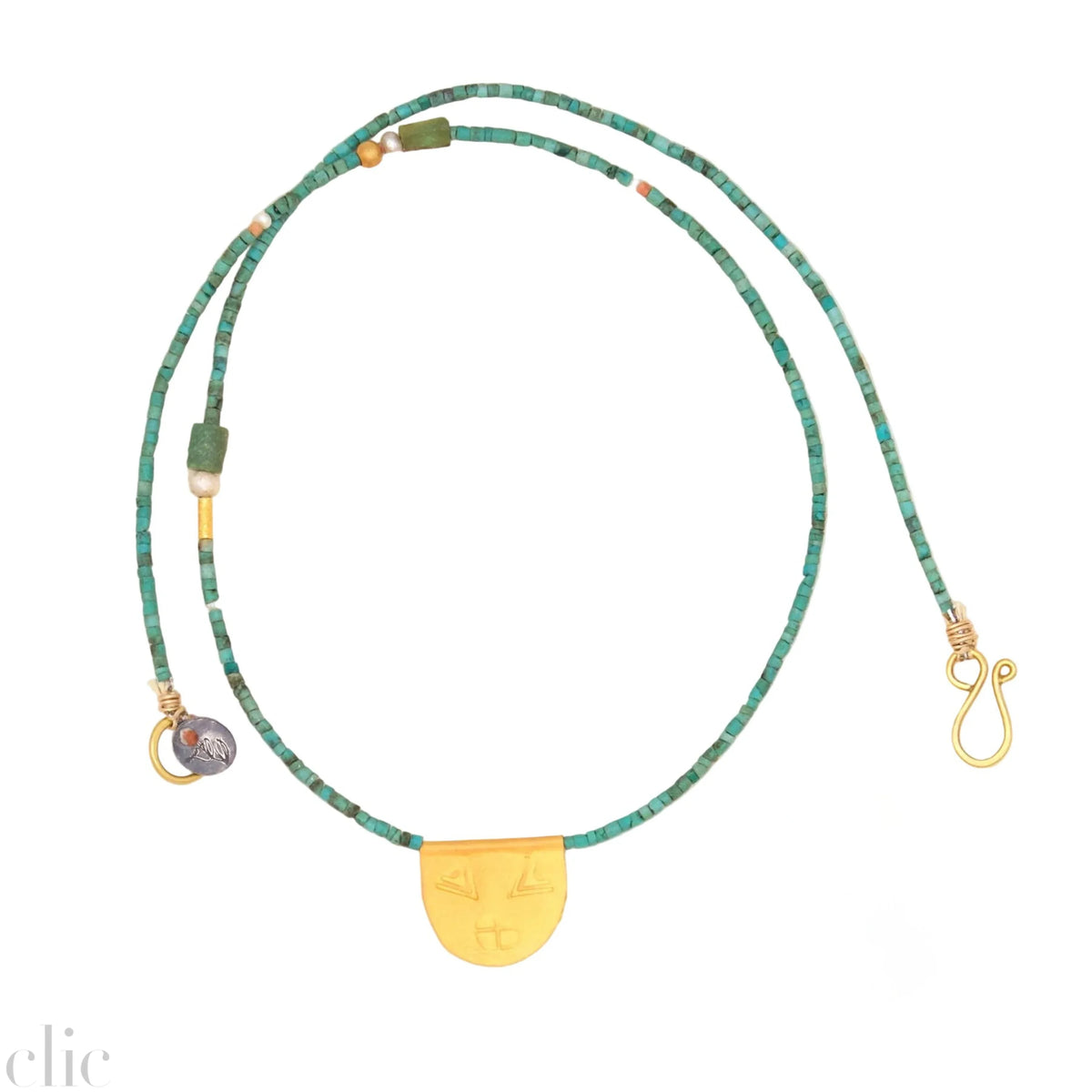 Antique Turquoise with Halfmoon Talisman Necklace, from Riversong