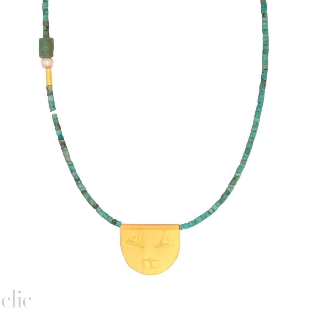 Antique Turquoise with Halfmoon Talisman Necklace, from Riversong