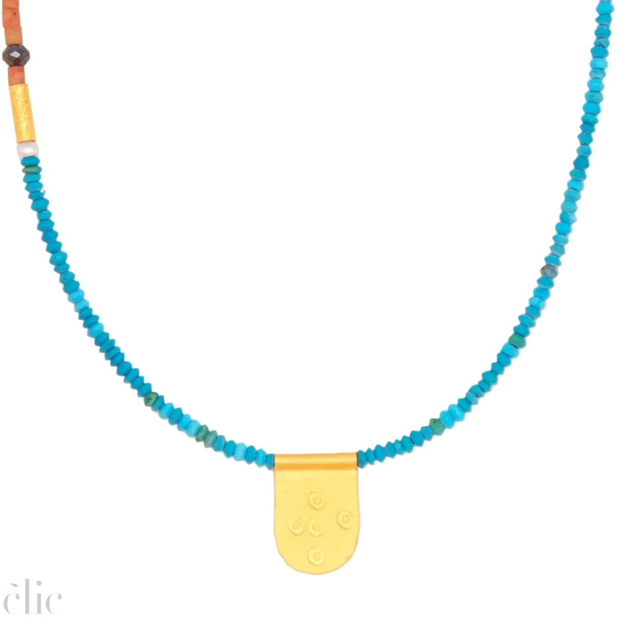 Brilliant Blue Turquoise with Tiny Tab Talisman Necklace, from Riversong
