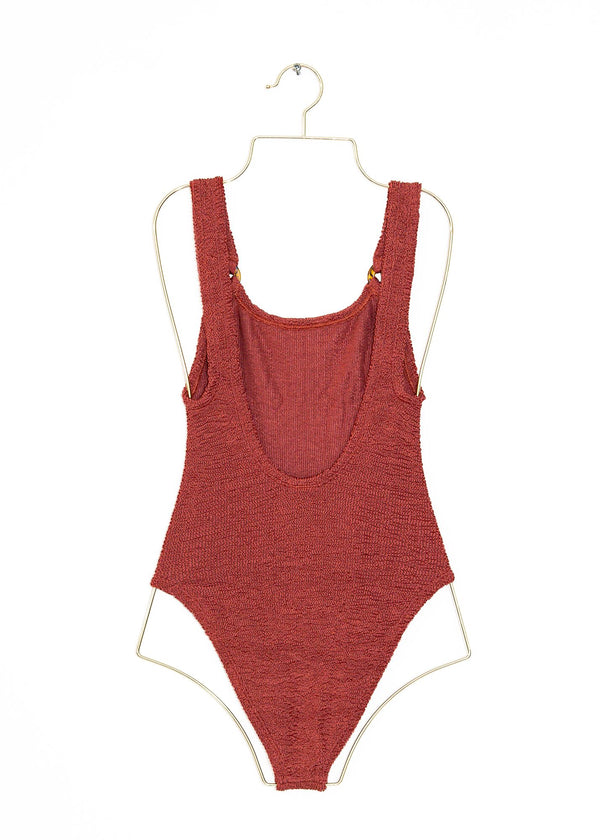 Domino Swimsuit in Metallic Rosewood, from Hunza G