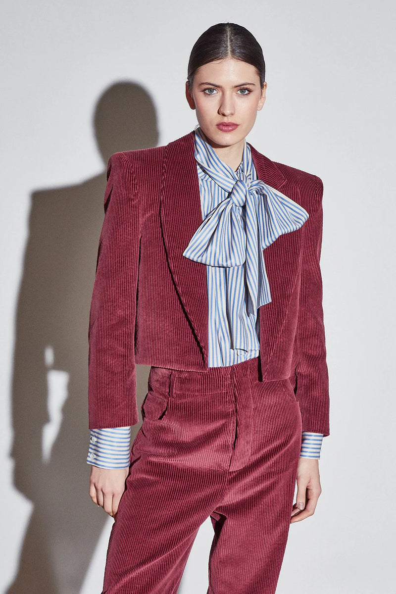 Amber Spencer Courduroy Jacket in Maroon, from The Label Edition