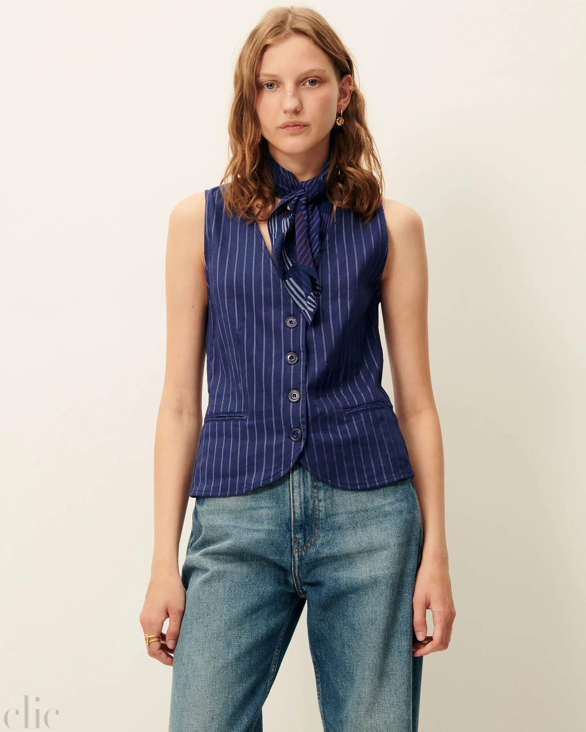Fernando Buttoned Top in Blazer Blue, from Sessun