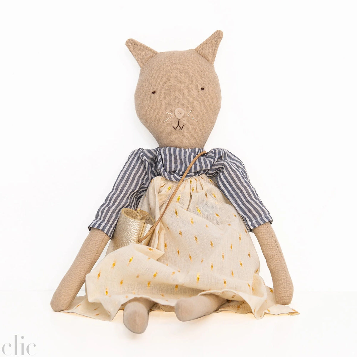Mae the Barn Cat Heirloom Wool Doll in Golden Field Skirt