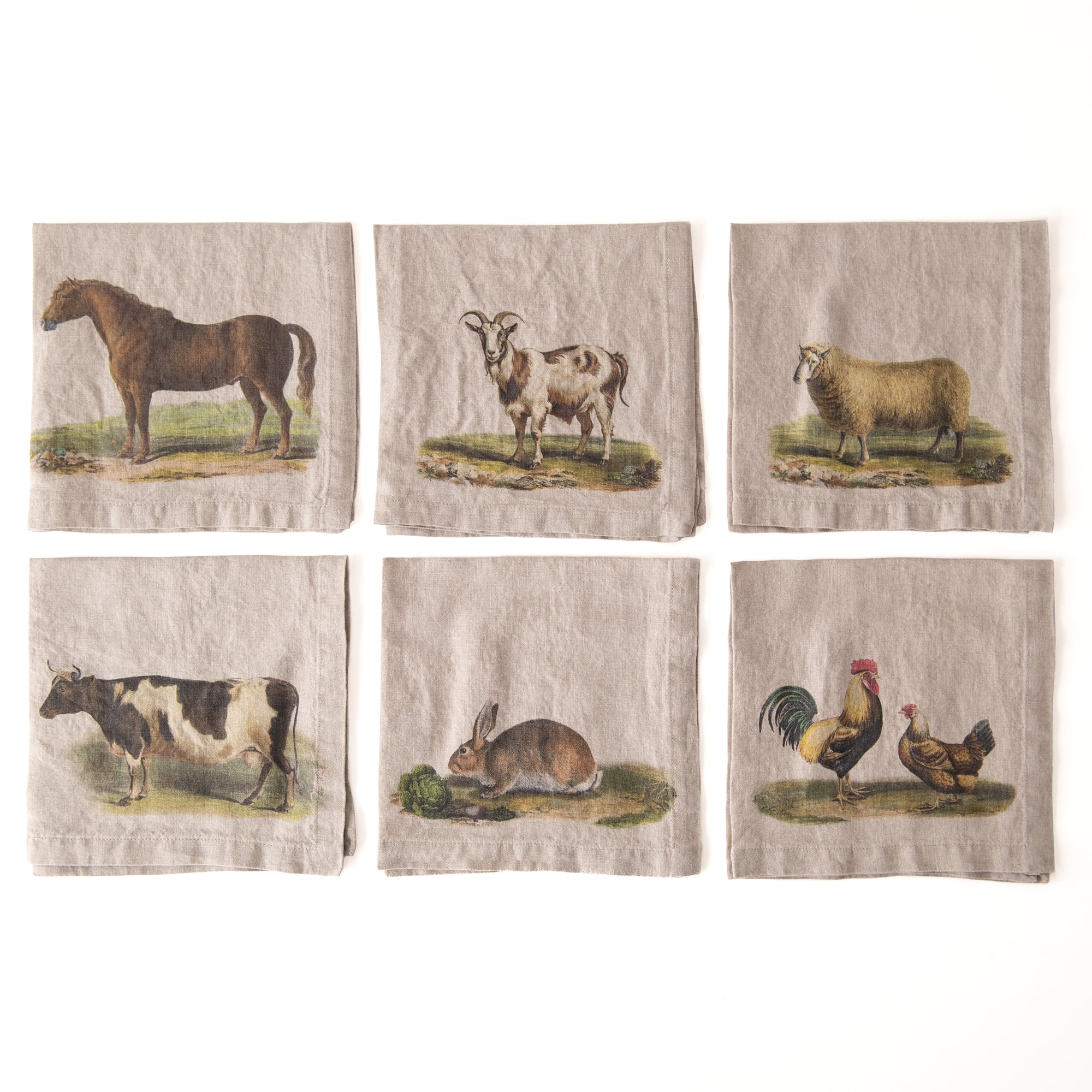 Farm Animals Linen Dinner Napkins (set of 6), from Linoroom