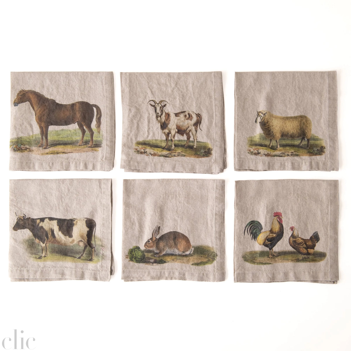 Farm Animals Linen Dinner Napkins (set of 6), from Linoroom