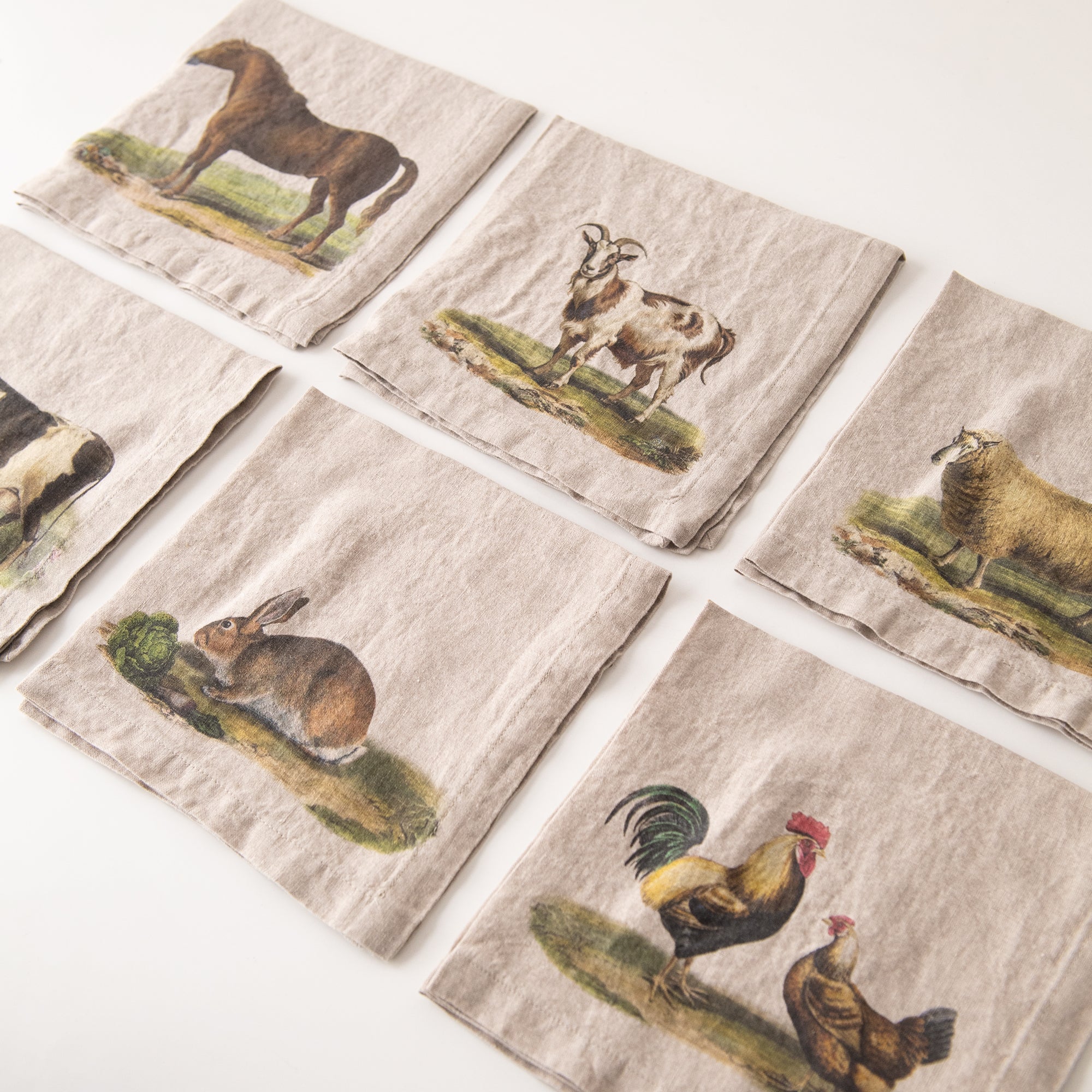 Farm Animals Linen Dinner Napkins (set of 6), from Linoroom