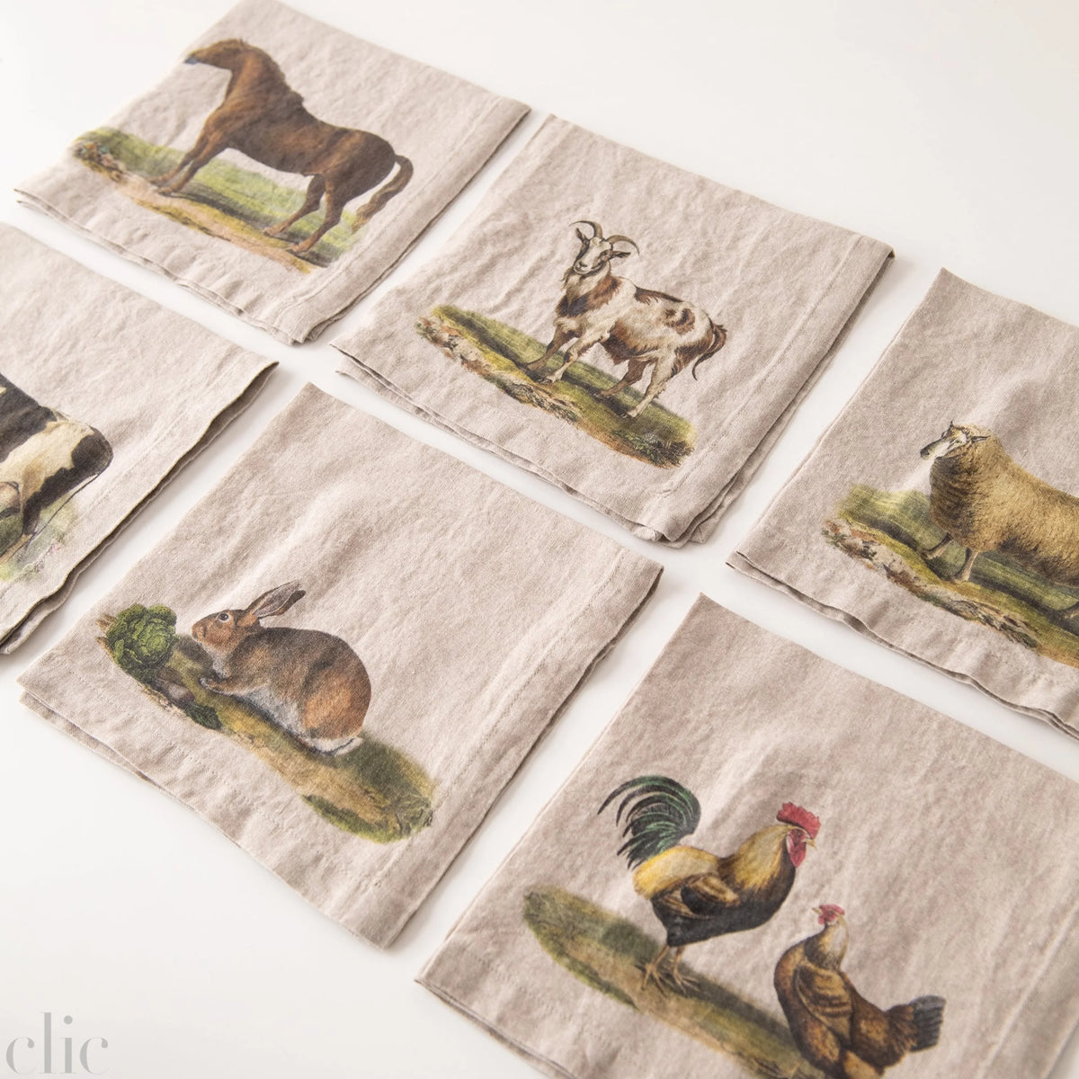 Farm Animals Linen Dinner Napkins (set of 6), from Linoroom