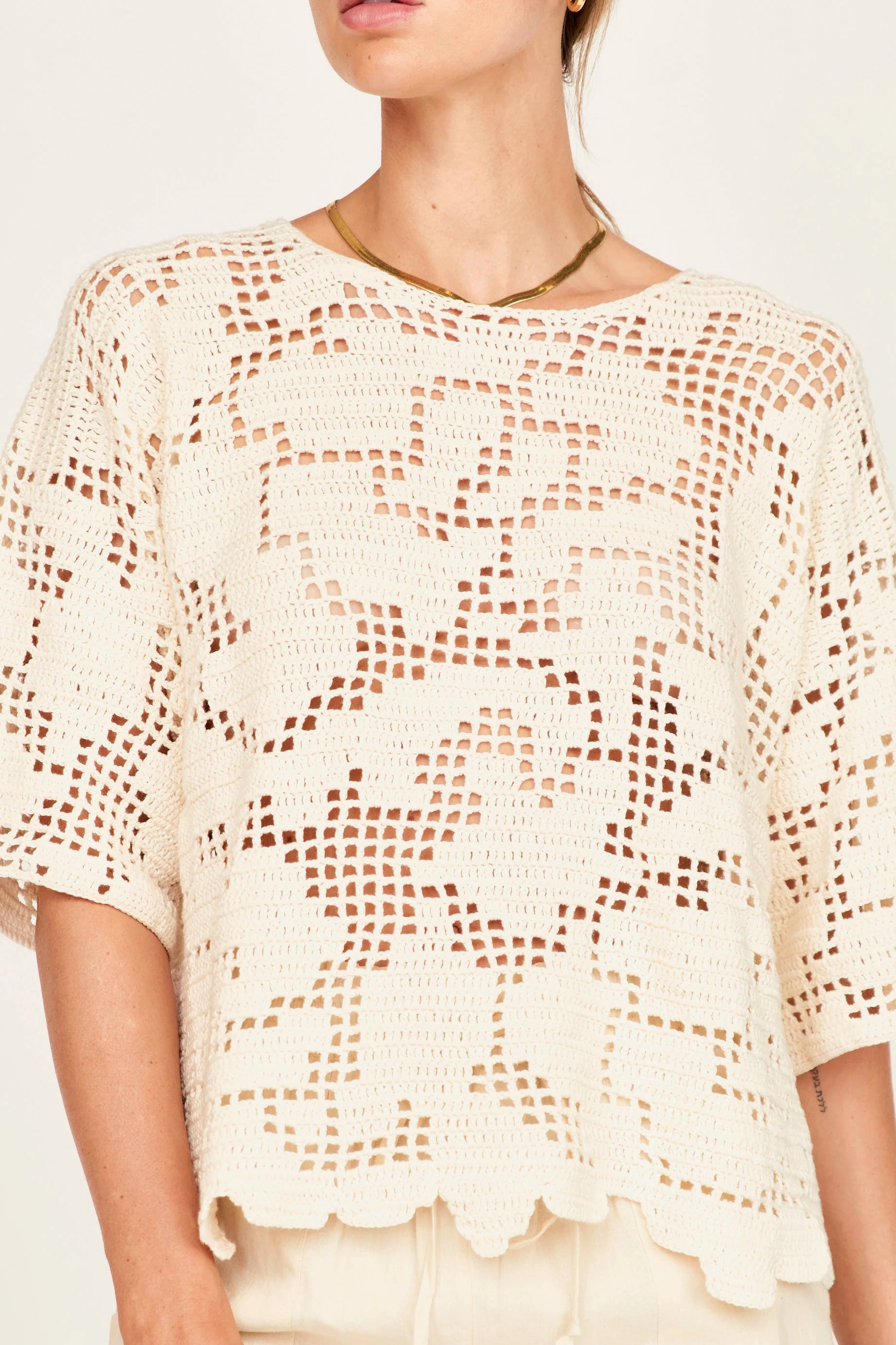 Fez Crochet Top in Natural, from Mirth