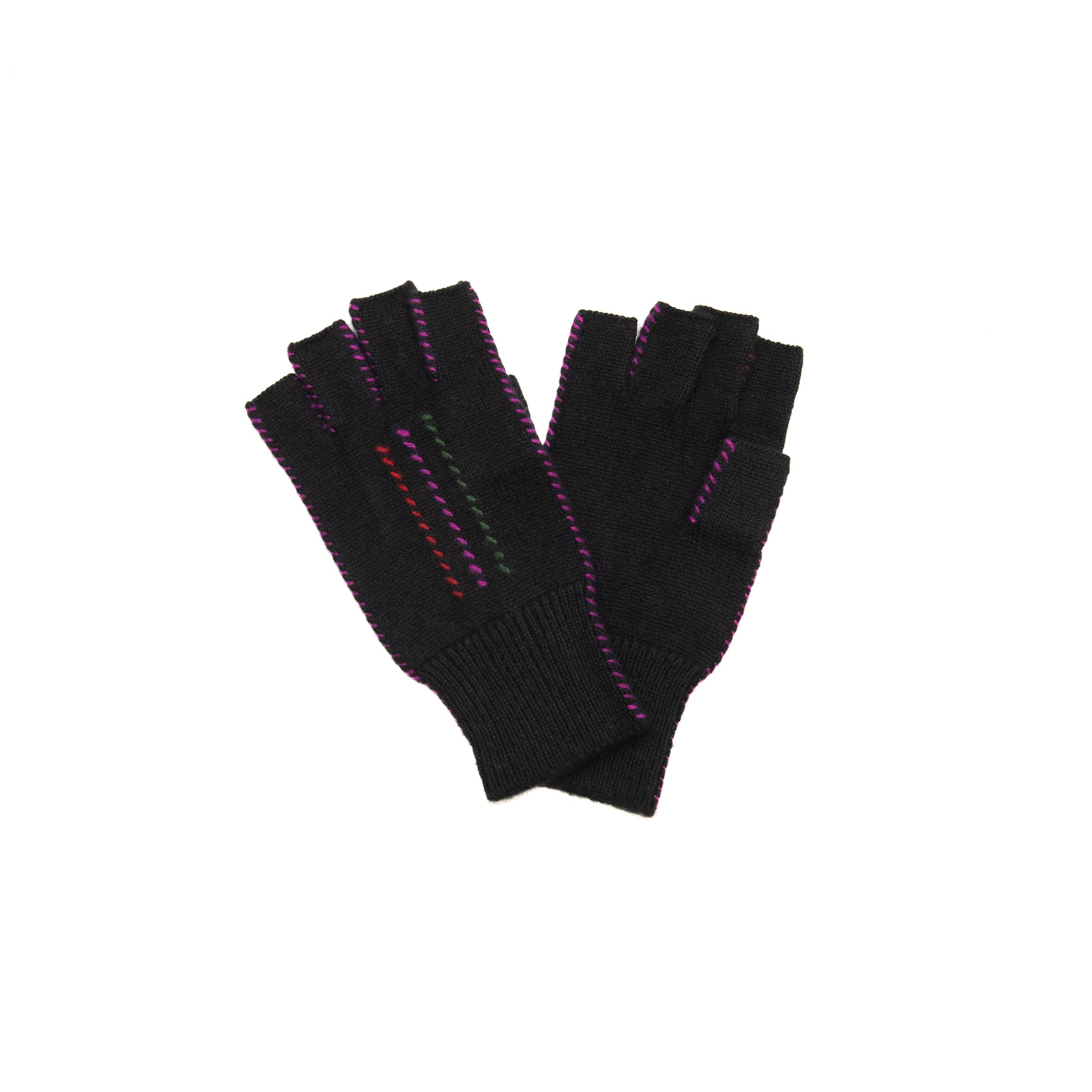 Cashmere Fingerless Stitch Gloves in Black & Multi, from Meg Cohen