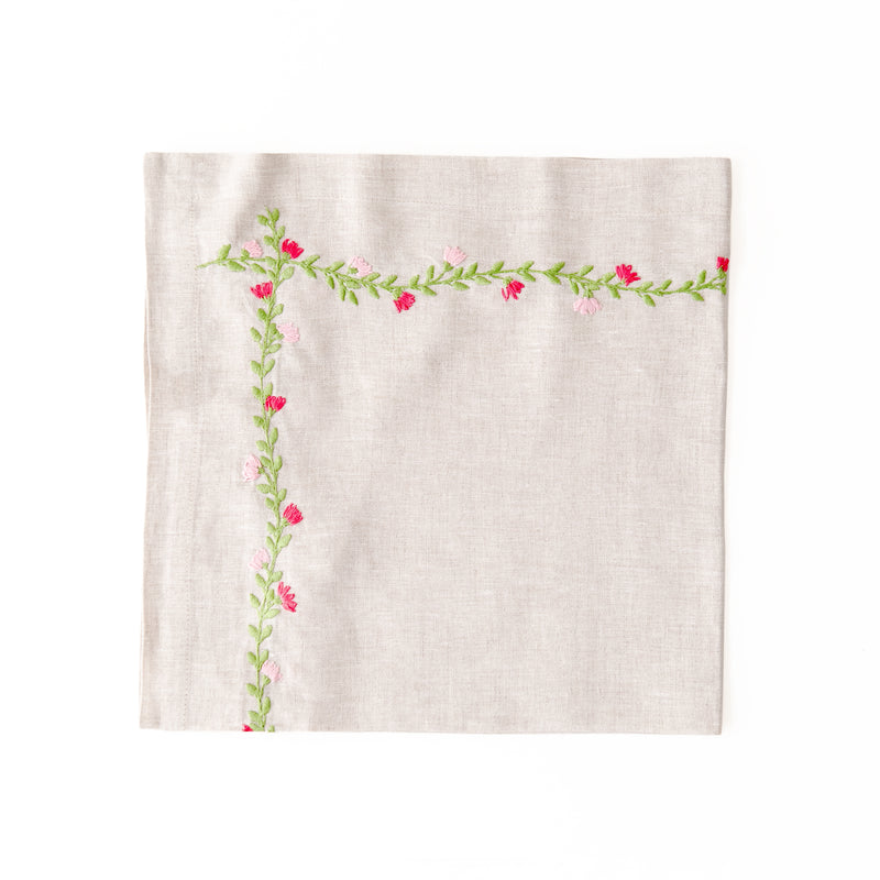 Cottage Garden Embroidered Napkin in Pink, from Deborah Rhodes