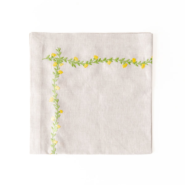 Cottage Garden Embroidered Napkin in Yellow, from Deborah Rhodes