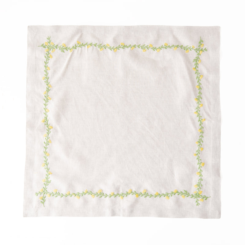 Cottage Garden Embroidered Napkin in Yellow, from Deborah Rhodes