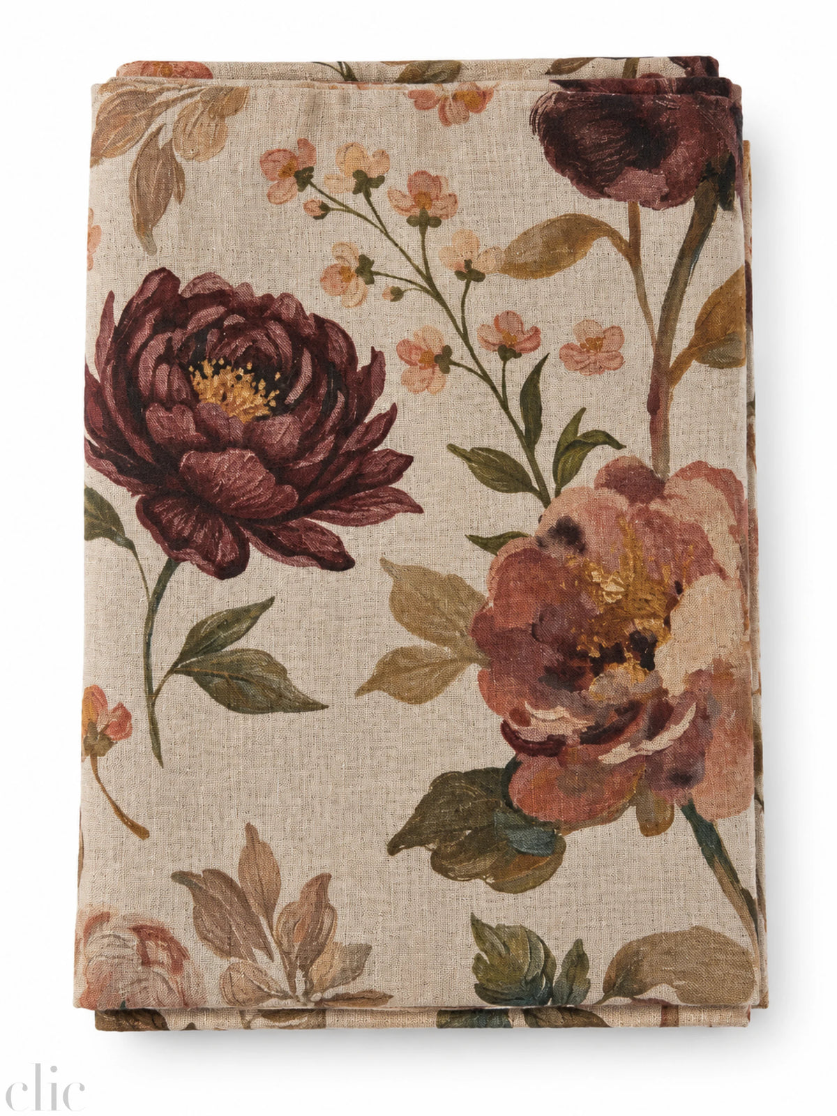 Vintage Roses Linen Tablecloth in Dark Natural, from Linen Tales