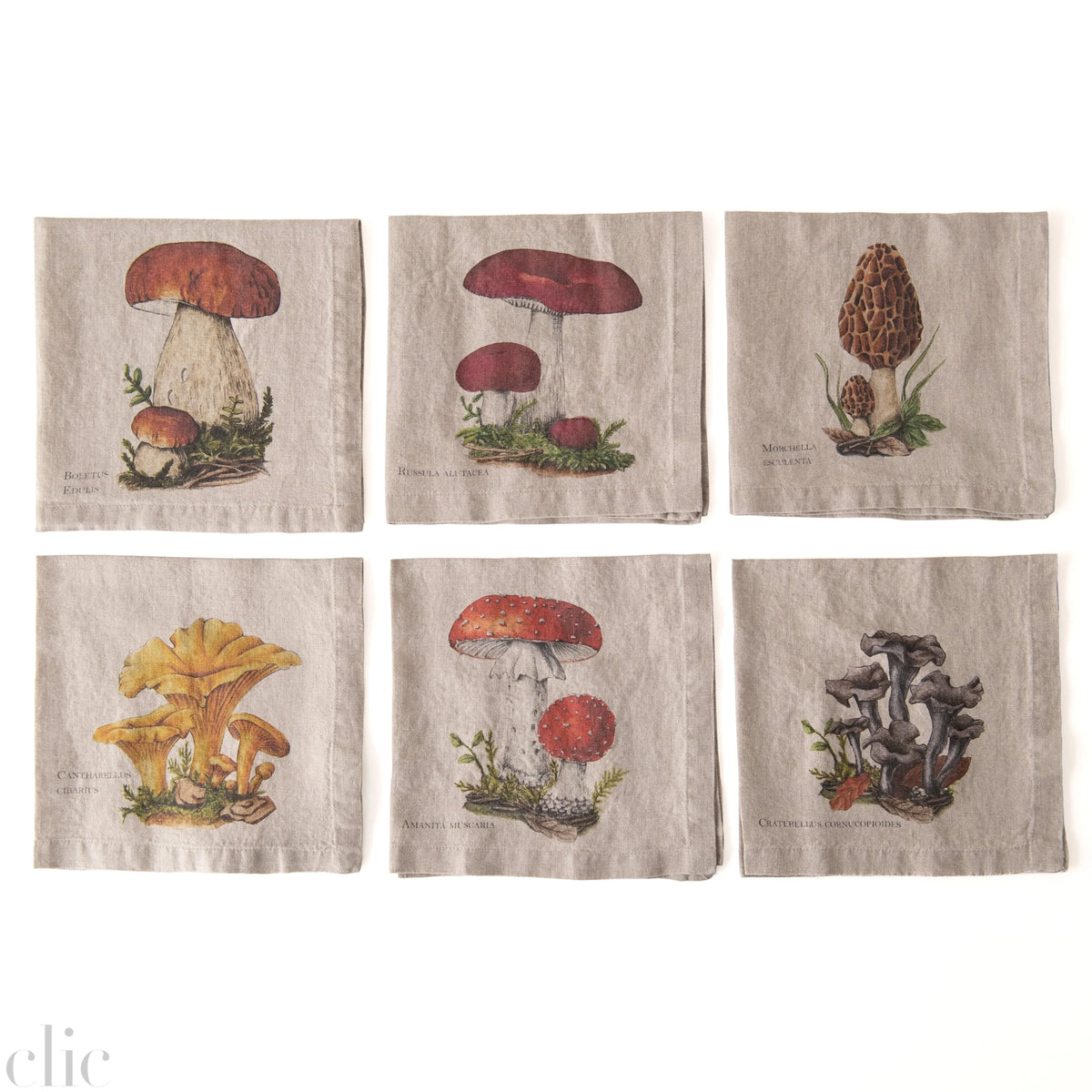 Set of 6 Forest Mushrooms Linen Napkins, from Linoroom