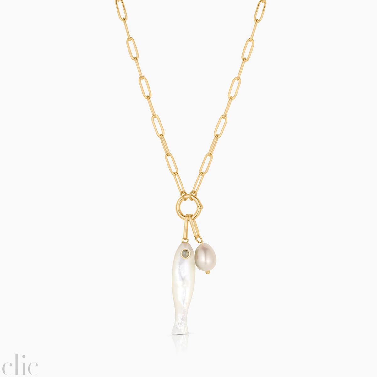 Colette Fortuna Fish Necklace in Mother Of Pearl, from Thatch