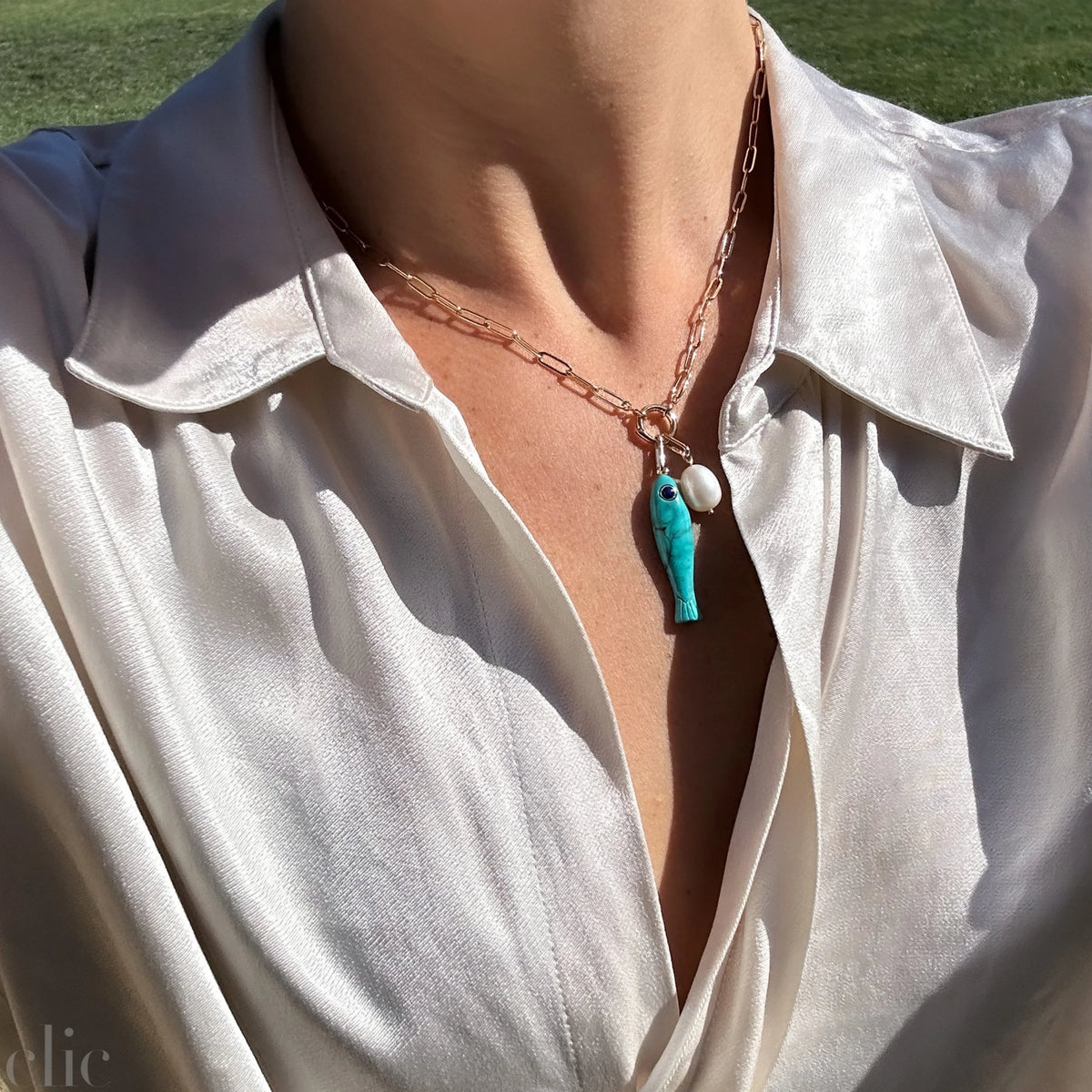 Colette Fortuna Fish Necklace in Howlite, from Thatch