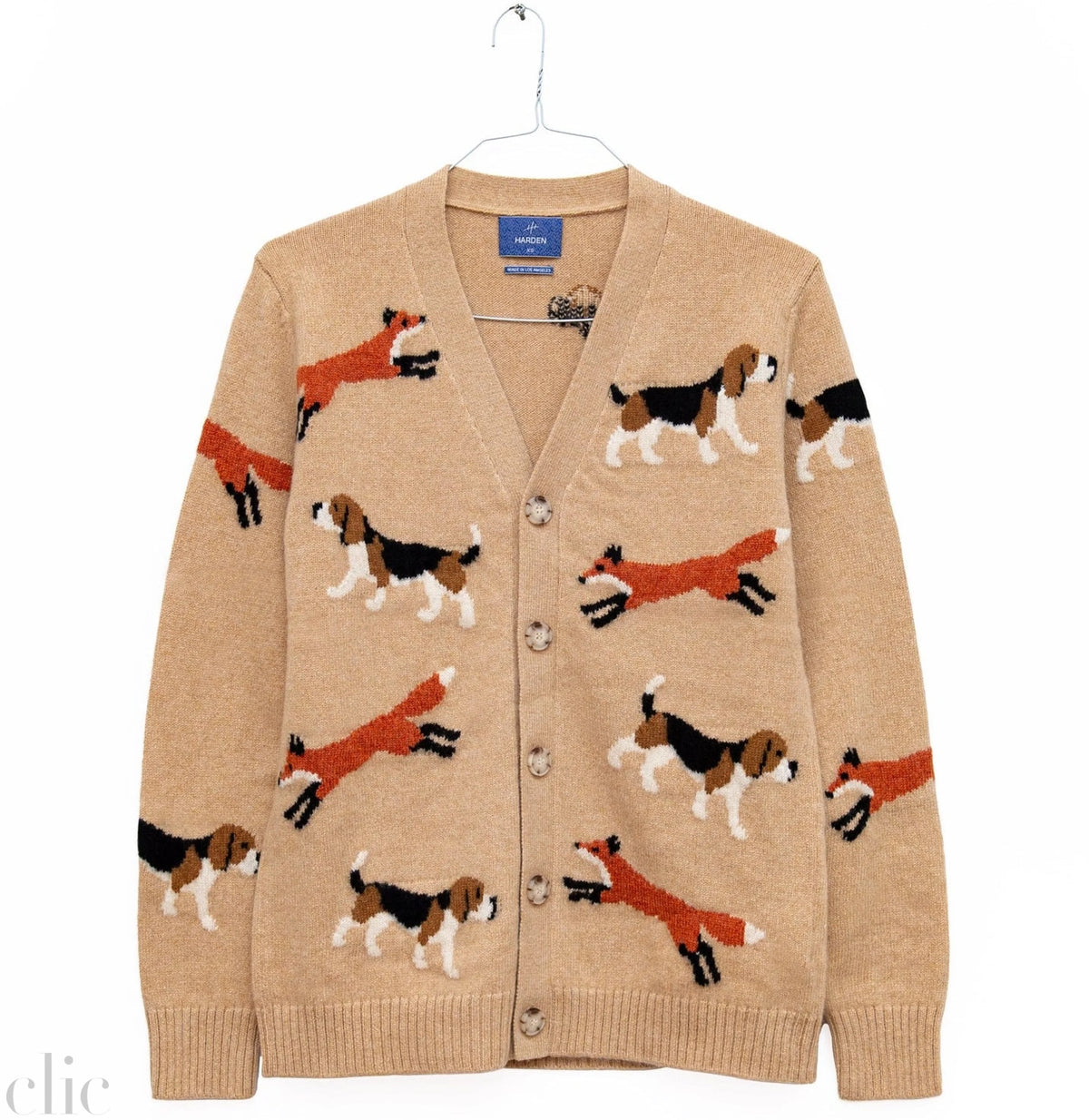 Fox Hounds Cardigan in Camel, from Harden