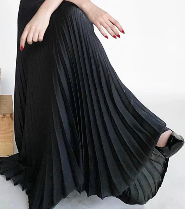 2601 Classic Satin Midi Skirt in Black, from Loyd Ford