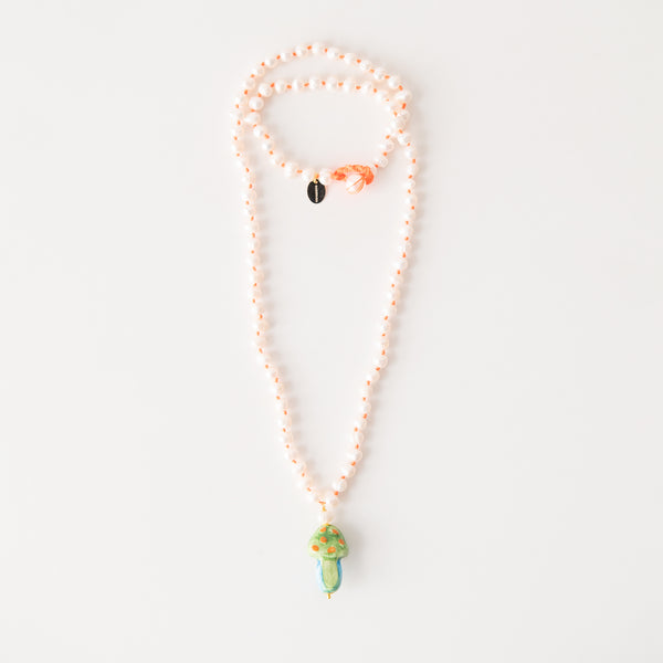 Funghi Classic Long Ceramic Necklace in Orange & Green, from Cashfana