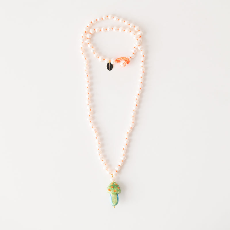 Funghi Classic Long Ceramic Necklace in Orange & Green, from Cashfana