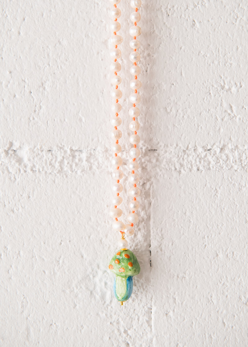 Funghi Classic Long Ceramic Necklace in Orange & Green, from Cashfana