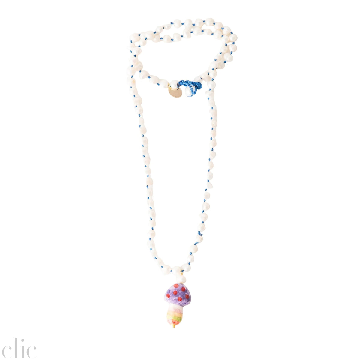 Funghi Classic Long Ceramic Necklace in Blue & Lilac, from Cashfana