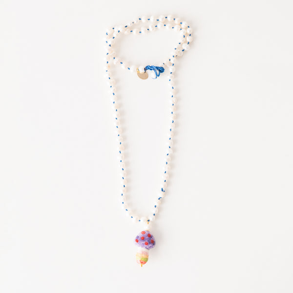 Funghi Classic Long Ceramic Necklace in Blue & Lilac, from Cashfana