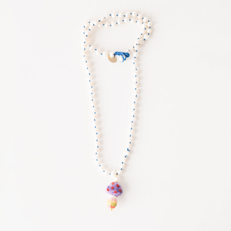 Funghi Classic Long Ceramic Necklace in Blue & Lilac, from Cashfana