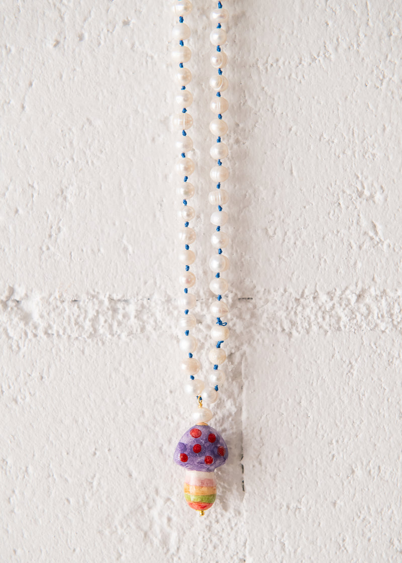 Funghi Classic Long Ceramic Necklace in Blue & Lilac, from Cashfana