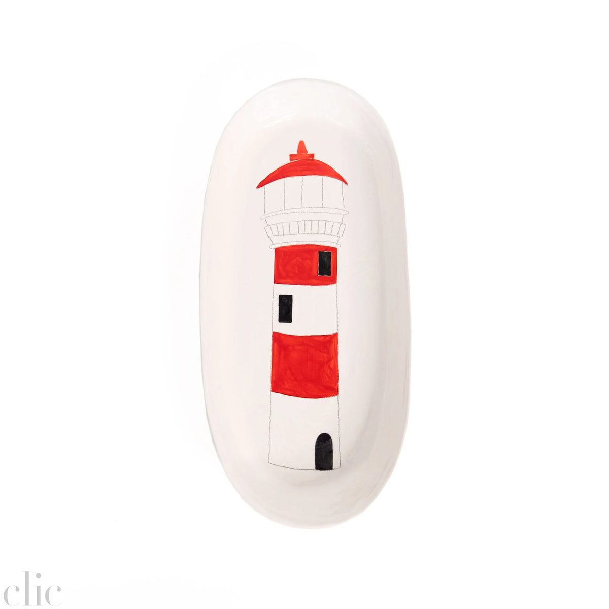 Large Oval Platter Lighthouse in Red, from Gemma Orkin Ceramics