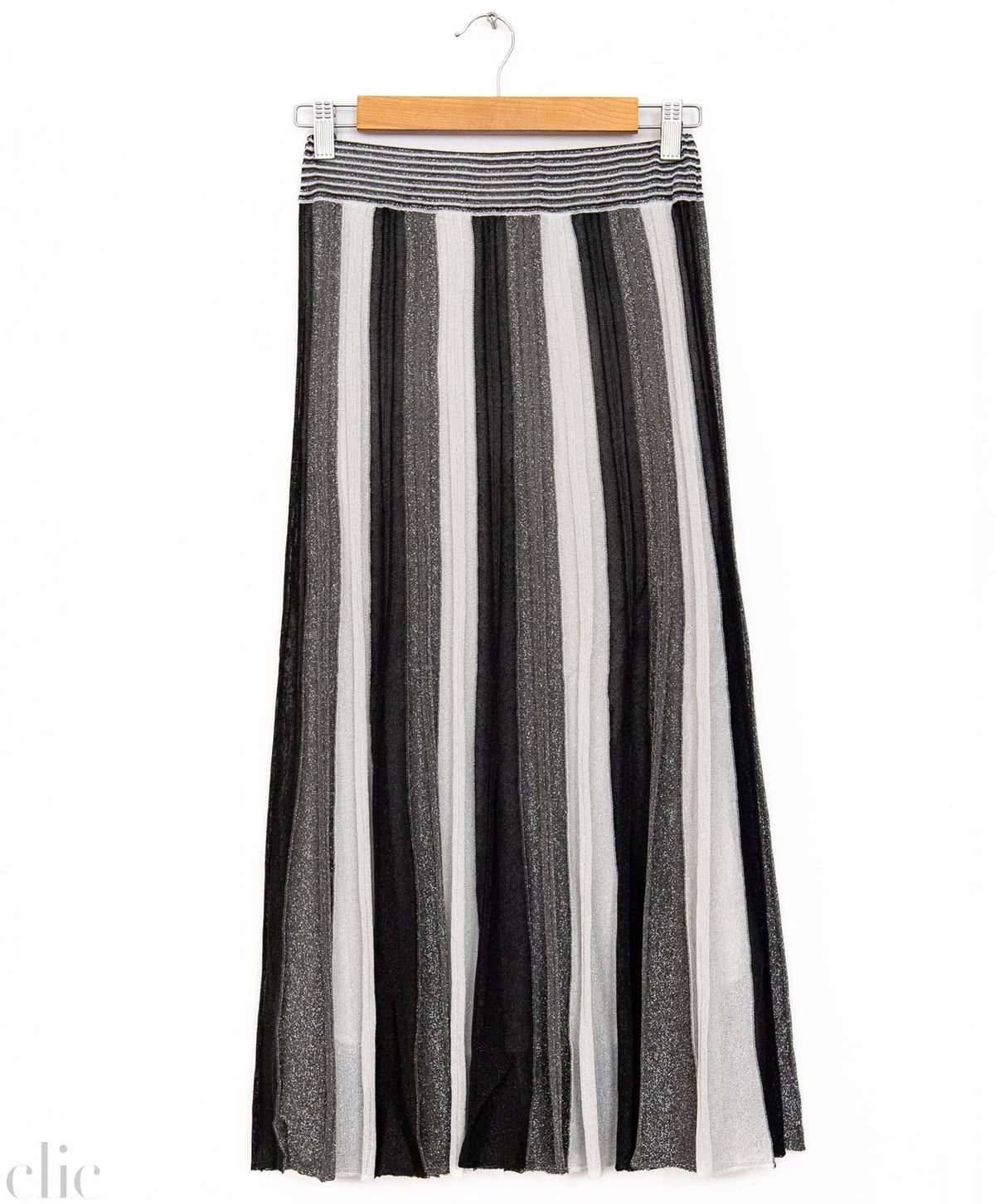 Gala Long Pleated Skirt in Gris & Argent, from Maison Lurex