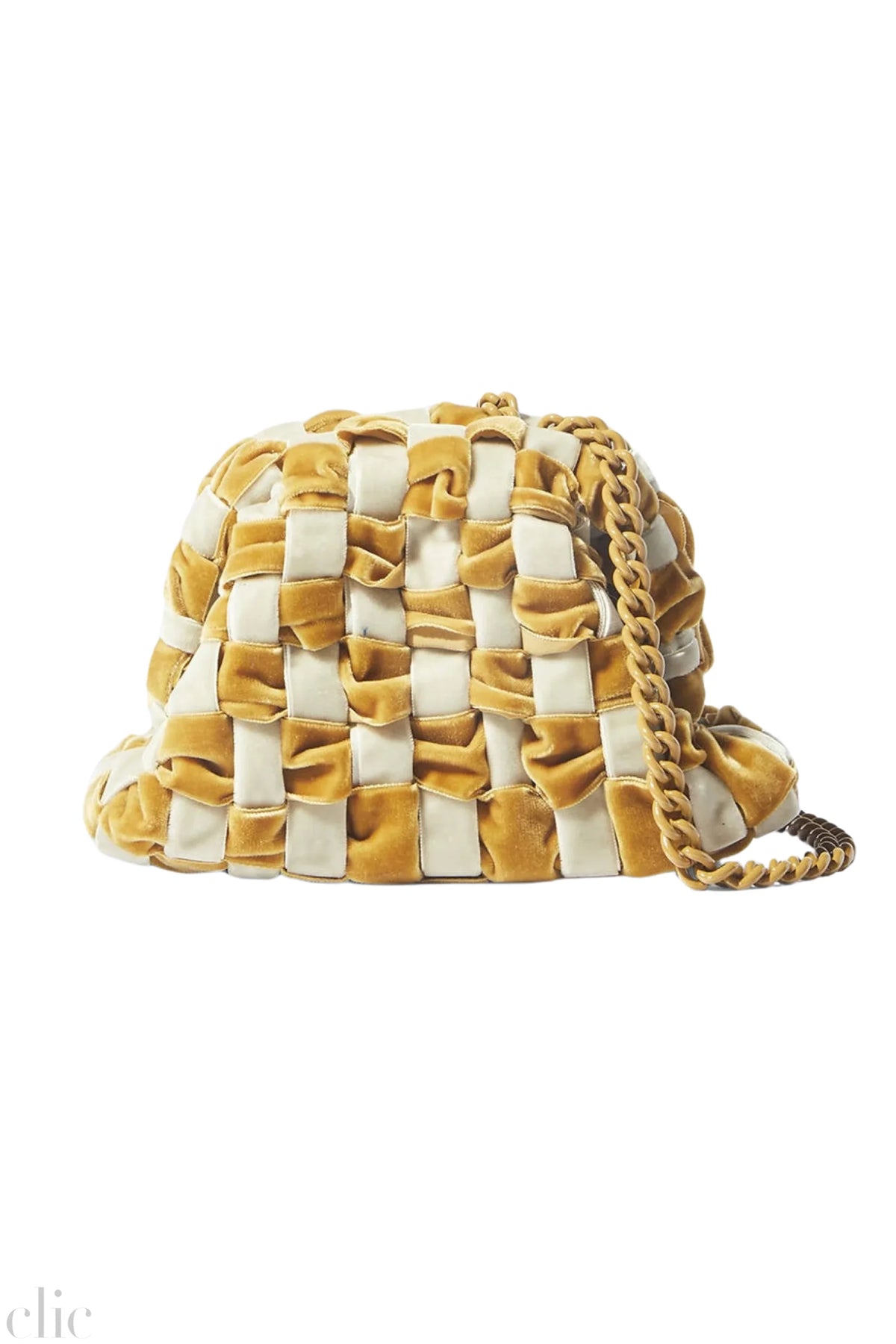 Velvet Mini Game Bag in Checkered Mustard, from Maria La Rosa