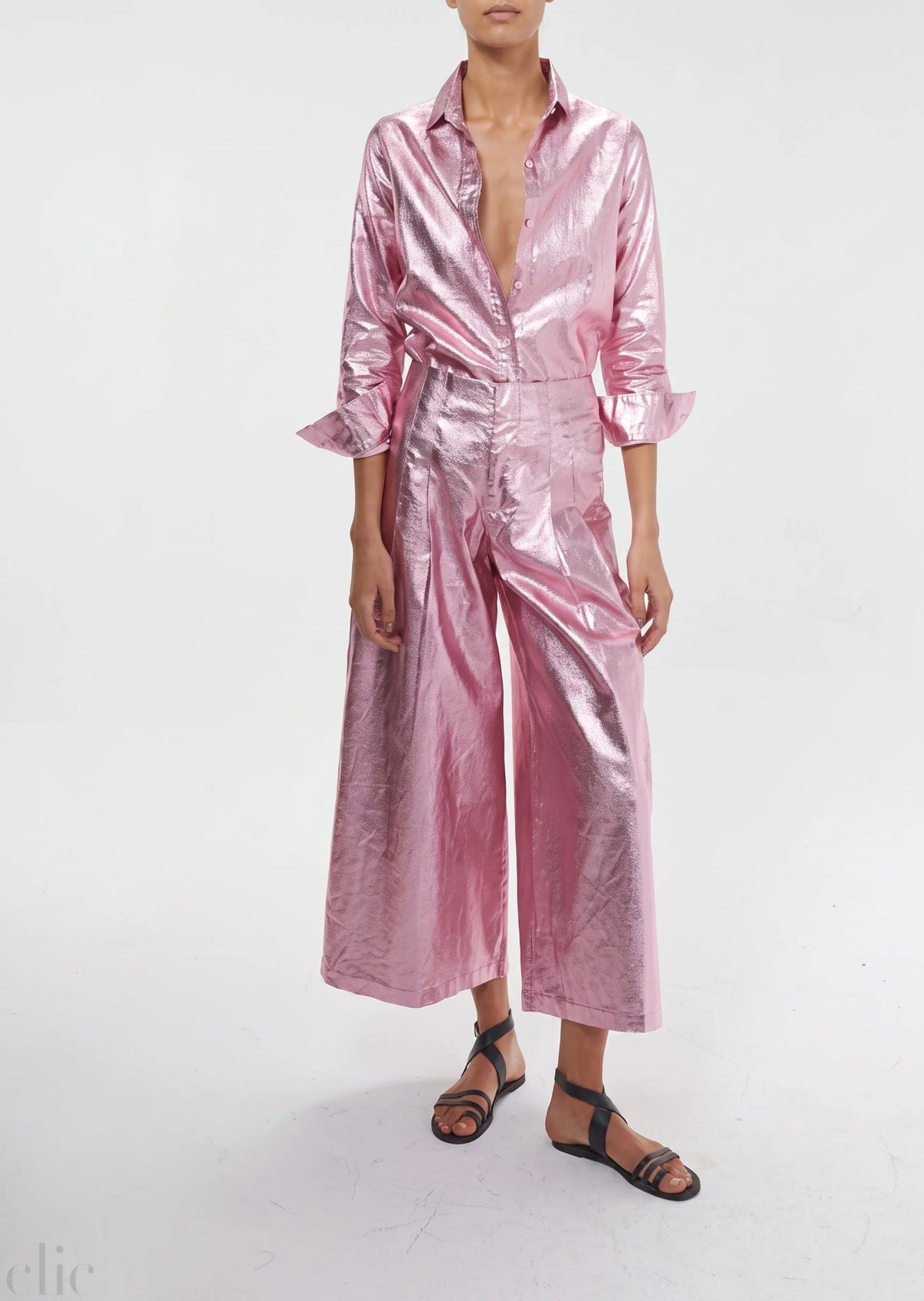 Culotte Linen Pant in Metallic Pink, from Lanhtropy