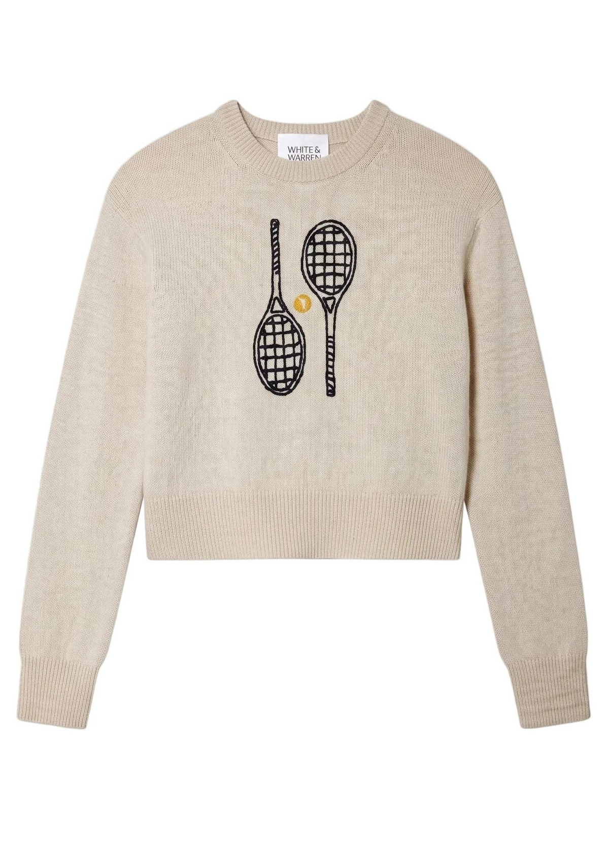 Cashmere Tennis Embroidered Sweatshirt in Soft White Combo, from White and Warren