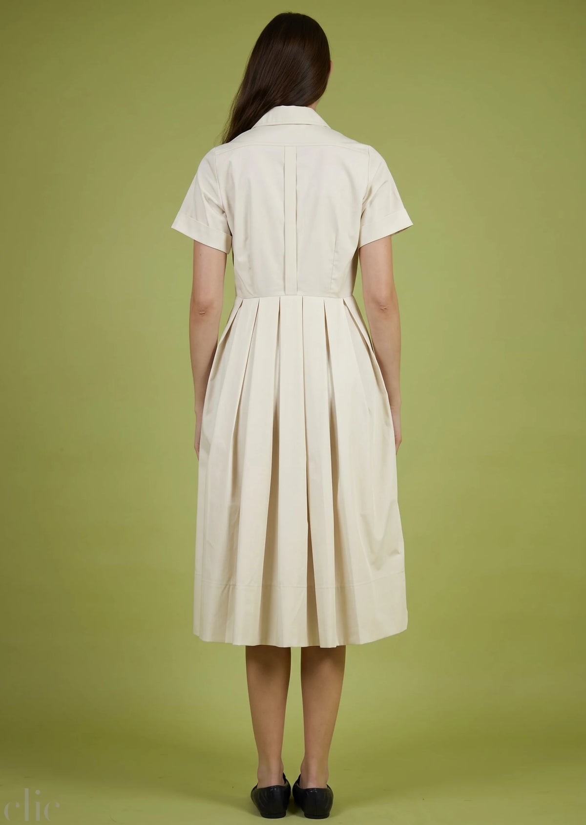 Pleated Martine Midi Dress in Natural, from Love Binetti