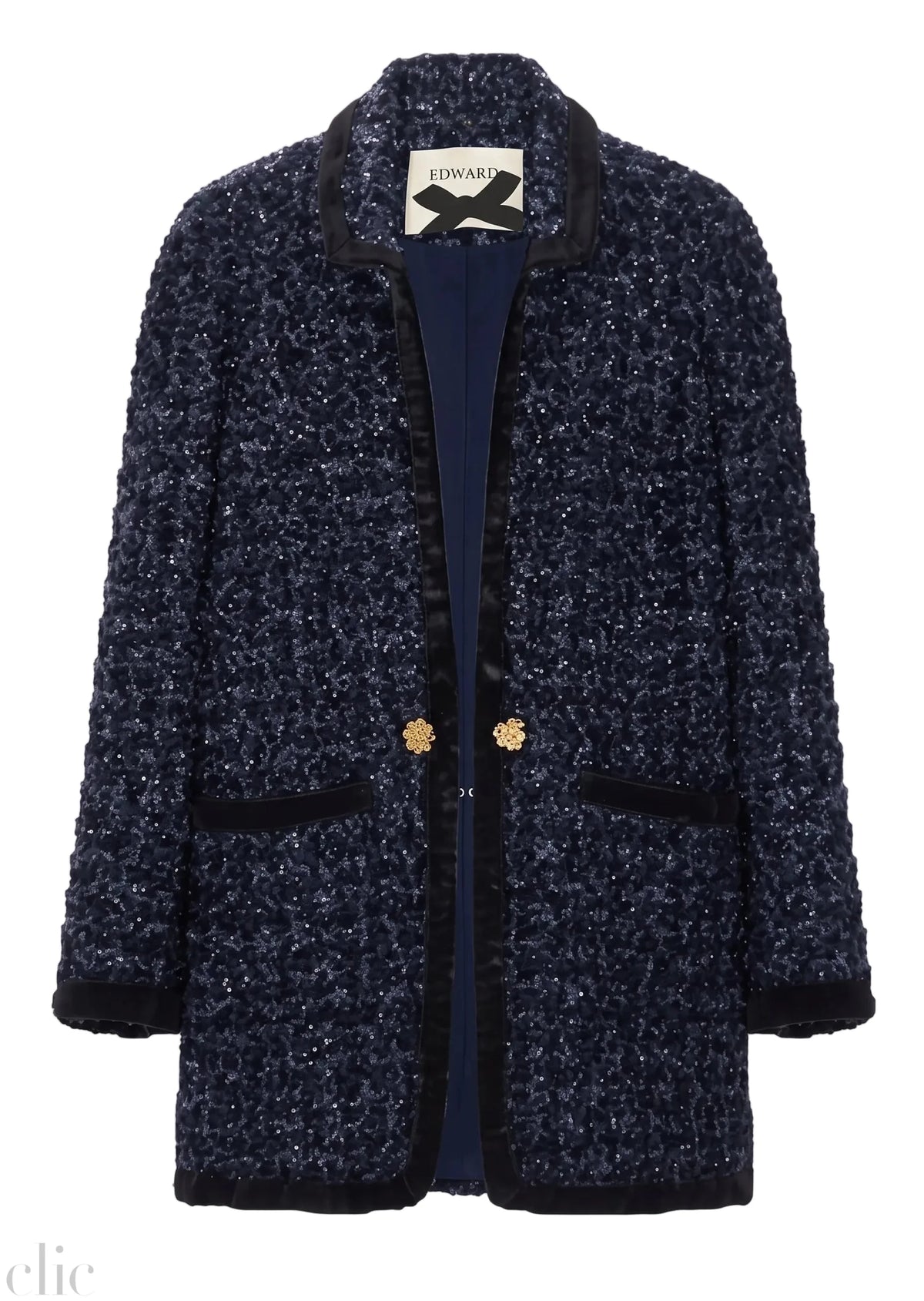 Long Tweed Jacket in Navy and Black, from Edward Achour