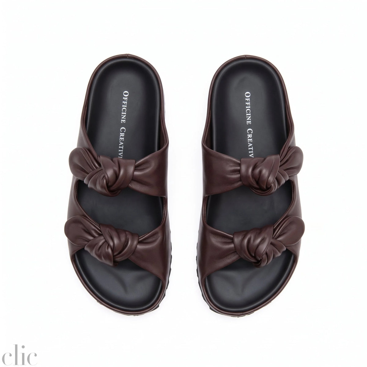 Pelagie Leather Slide Sandals in Coffee, from Officine Creative